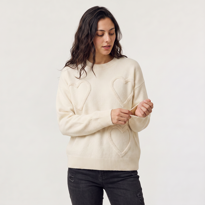 Women's Casual Heart Detail Knitted Jumper