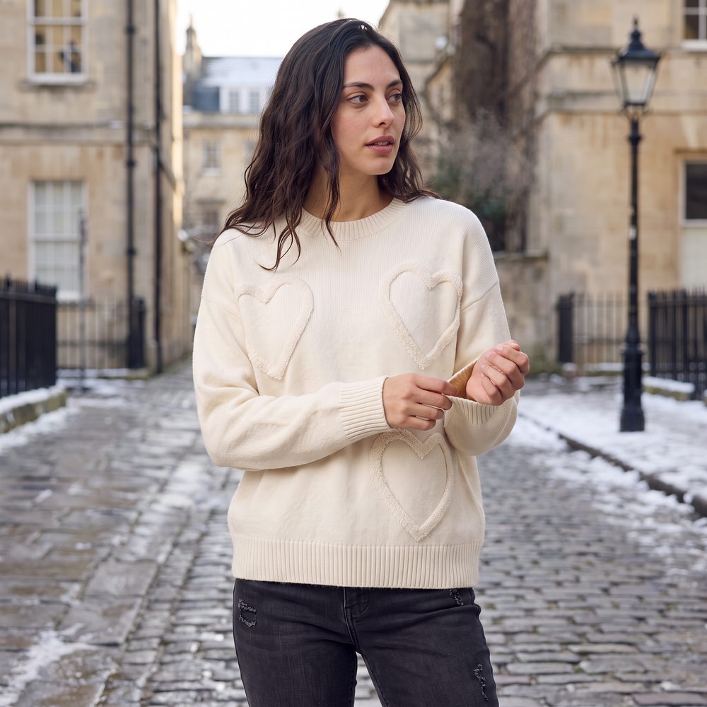 Women's Casual Heart Detail Knitted Jumper