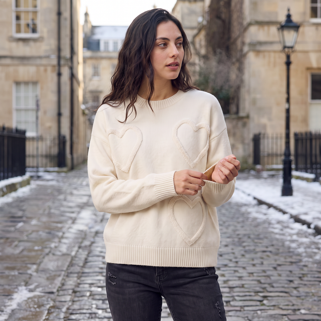 Women's Casual Heart Detail Knitted Jumper
