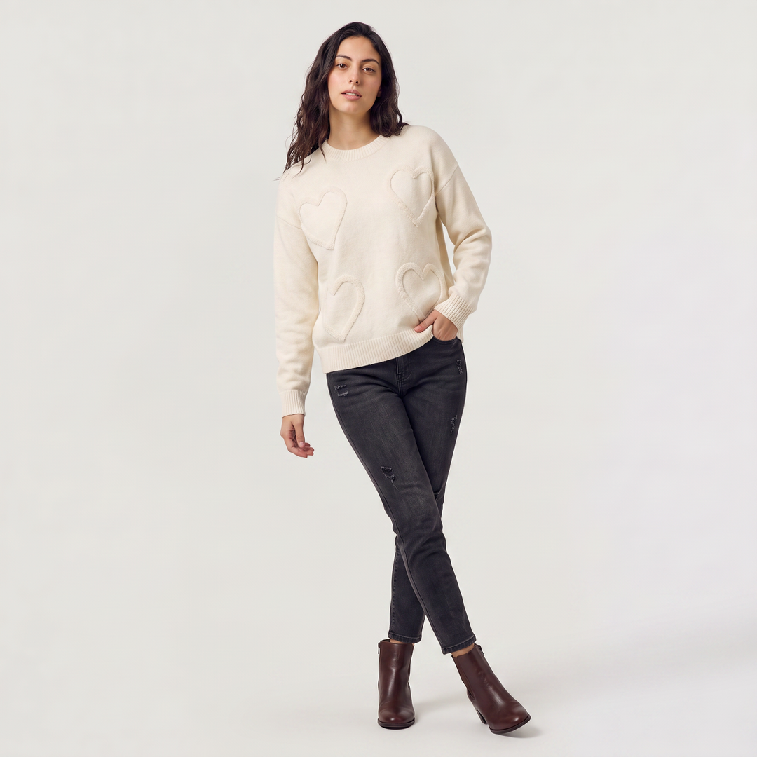Women's Casual Heart Detail Knitted Jumper