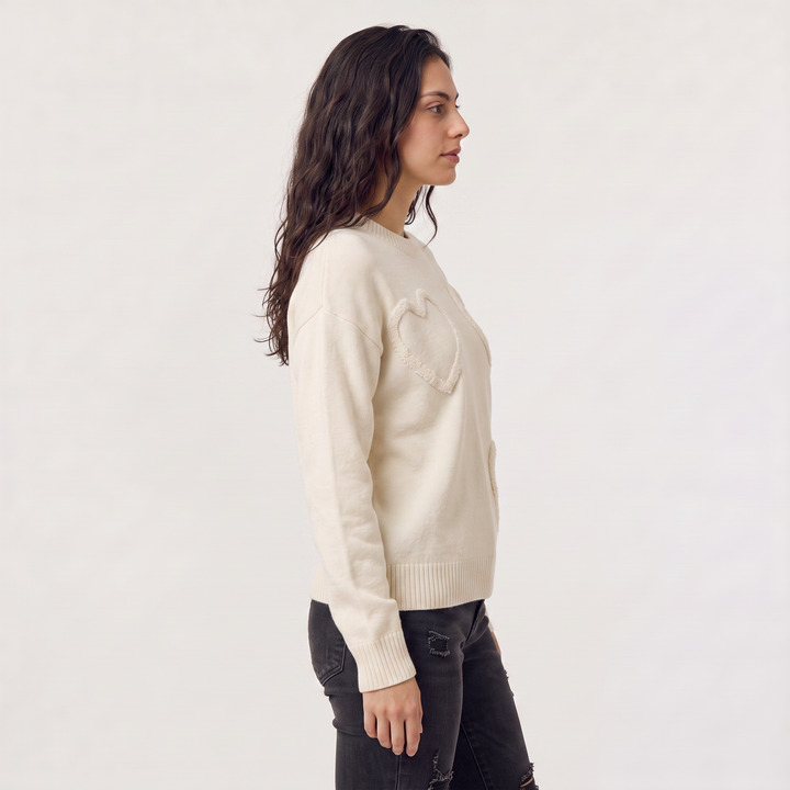 Women's Casual Heart Detail Knitted Jumper
