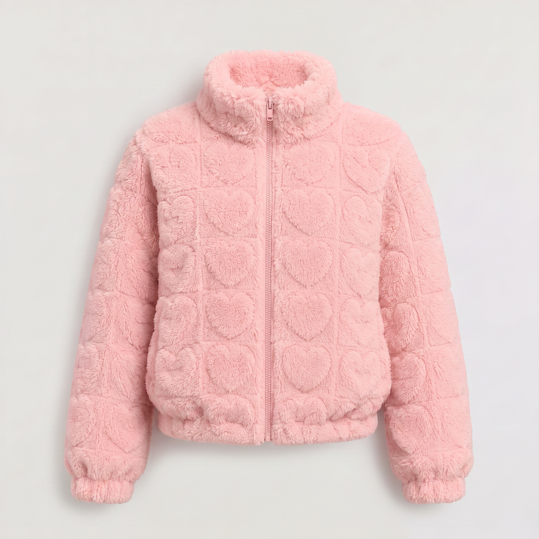 Women's Casual Fleece Teddy Zip Jacket in Pink
