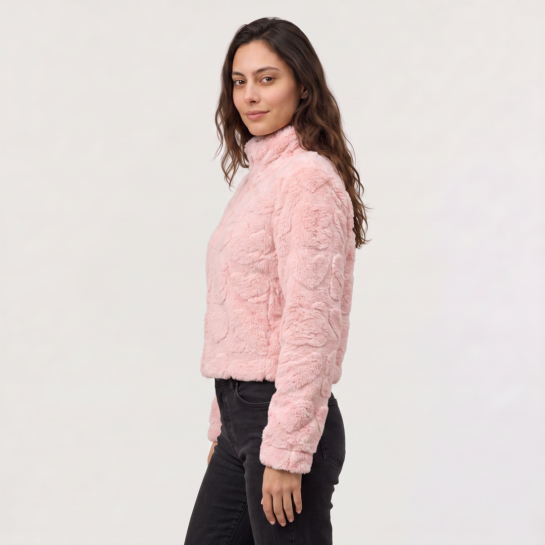Women's Casual Fleece Teddy Zip Jacket in Pink