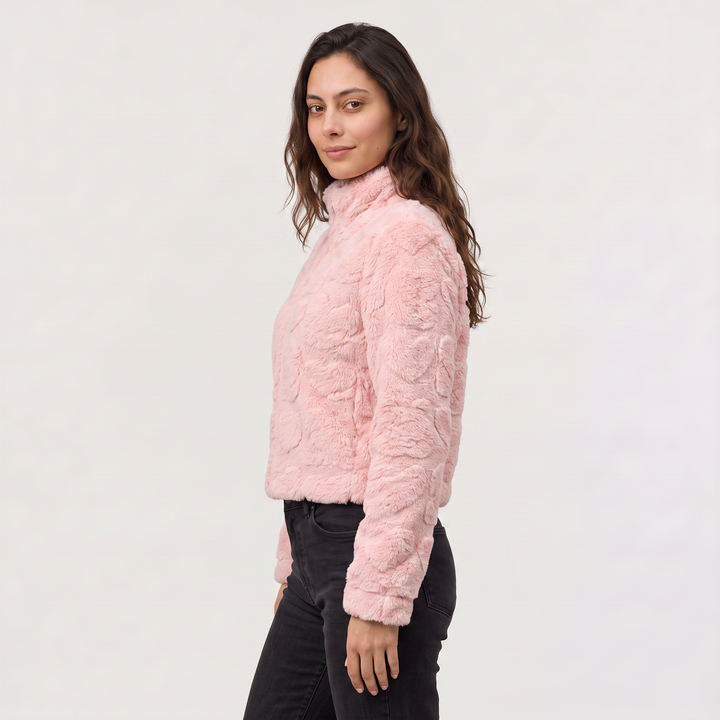 Women's Casual Fleece Teddy Zip Jacket in Pink