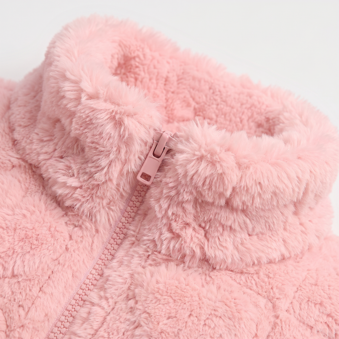 Women's Casual Fleece Teddy Zip Jacket in Pink