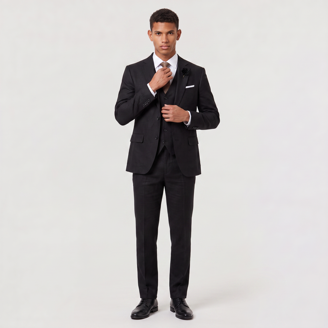 Men's Tailored Linen Three-Piece Suit with Waistcoat