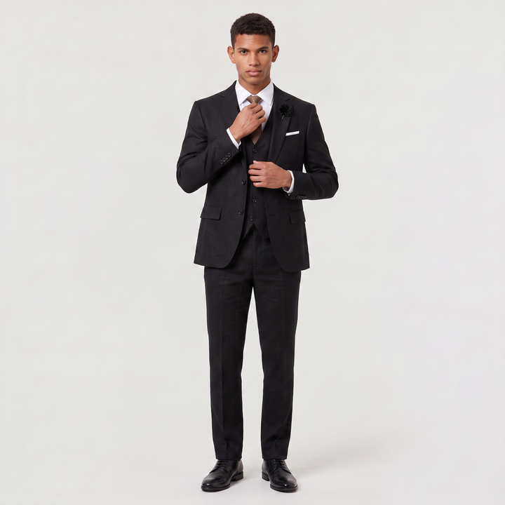 Men's Tailored Linen Three-Piece Suit with Waistcoat