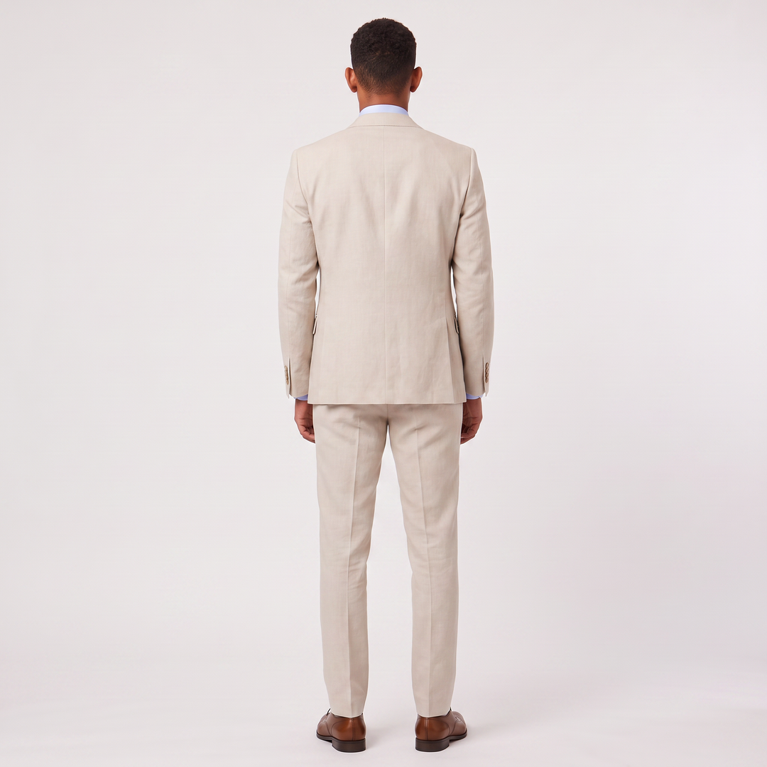 Men's Tailored Linen Three-Piece Suit with Waistcoat