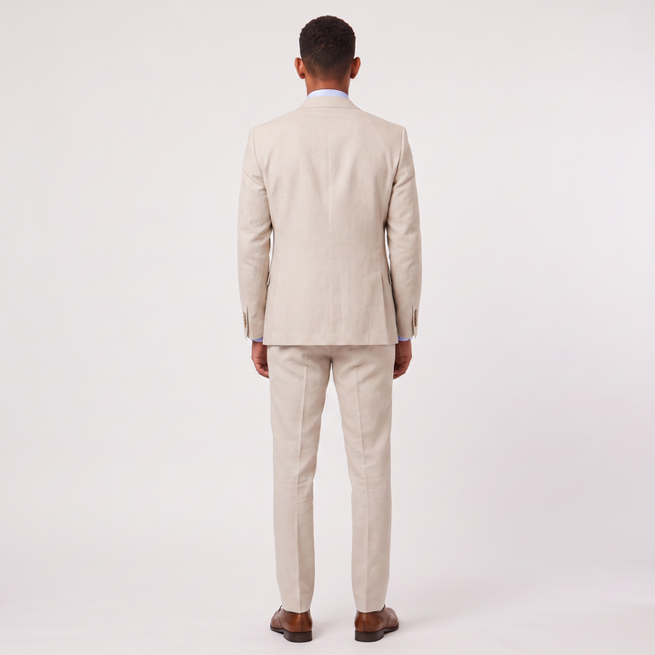 Men's Tailored Linen Three-Piece Suit with Waistcoat