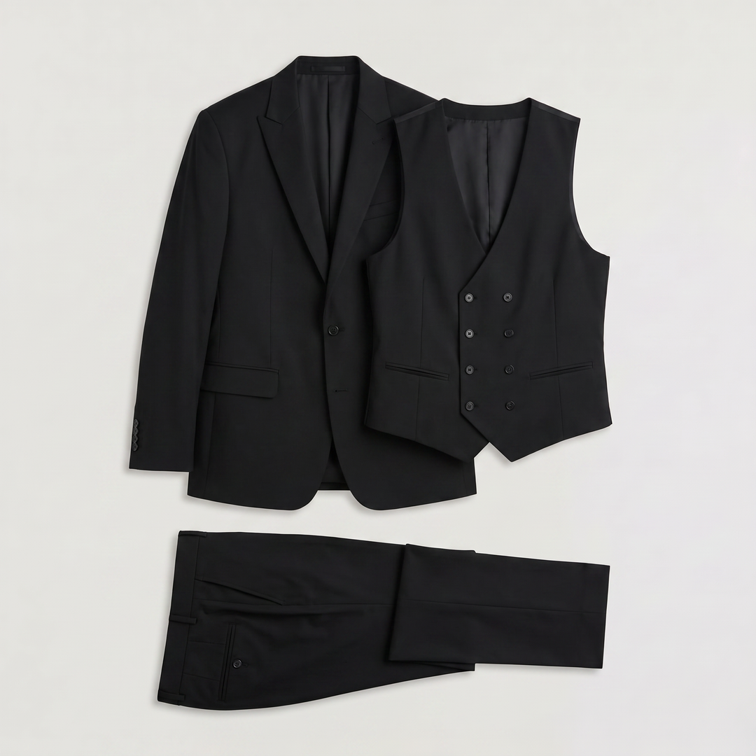 Men's Classic Wool Blend Slim Fit Double-Breasted Suit