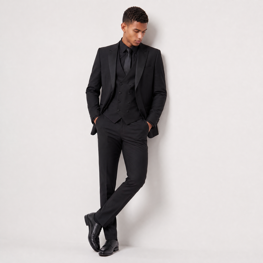 Men's Classic Wool Blend Slim Fit Double-Breasted Suit