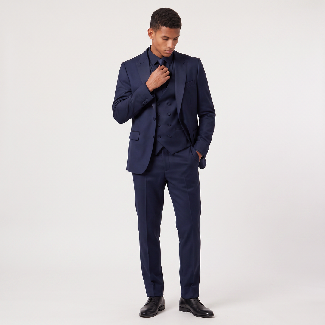 Men's Classic Wool Blend Slim Fit Double-Breasted Suit