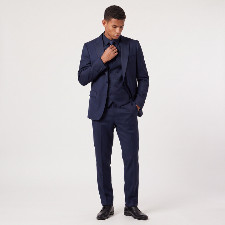 Men's Classic Wool Blend Slim Fit Double-Breasted Suit