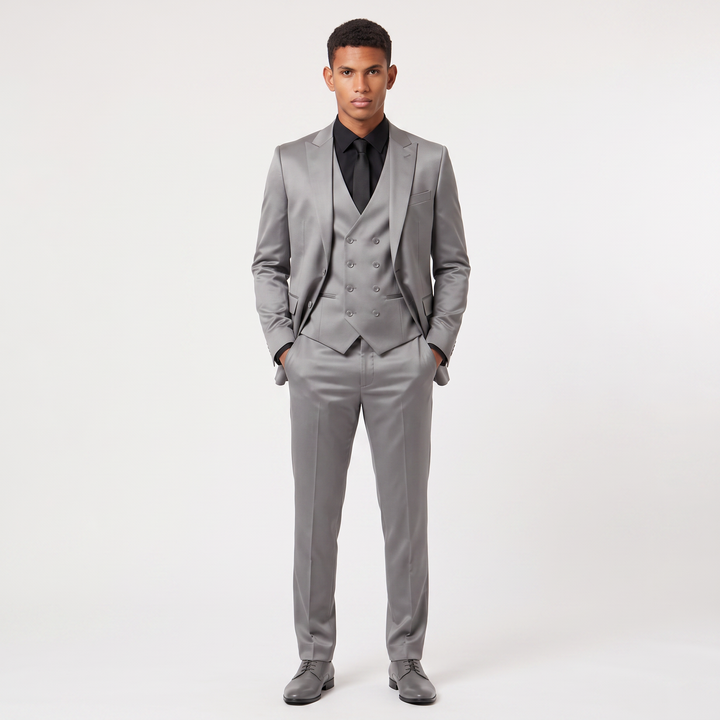 Men's Classic Wool Blend Slim Fit Double-Breasted Suit