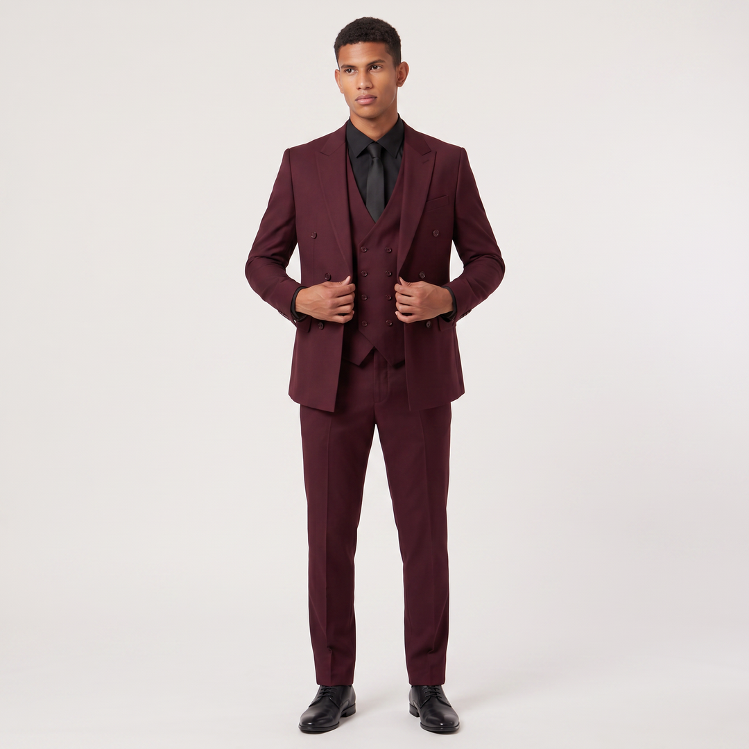 Men's Classic Wool Blend Slim Fit Double-Breasted Suit