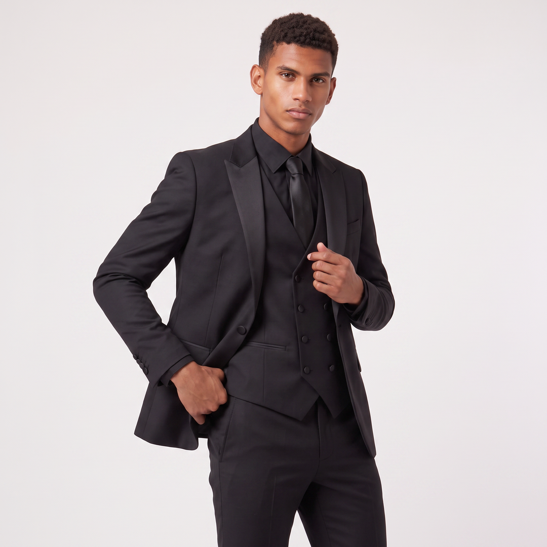Men's Classic Wool Blend Slim Fit Double-Breasted Suit