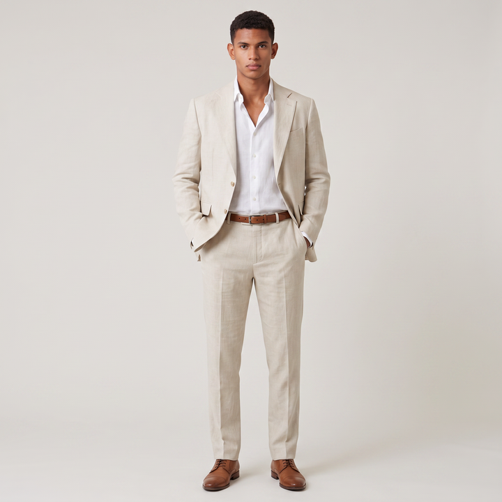 Men's Classic Linen Single-Breasted Two-Piece Suit