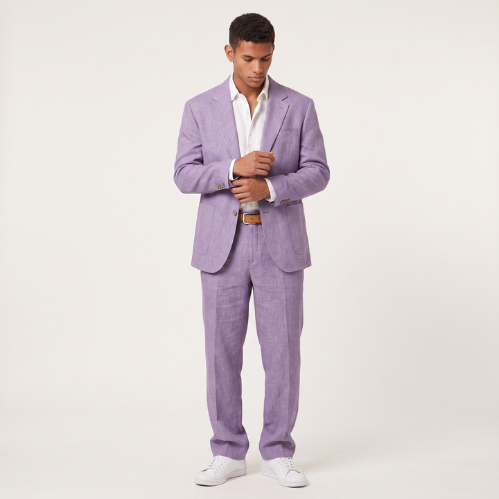 Men's Classic Linen Single-Breasted Two-Piece Suit