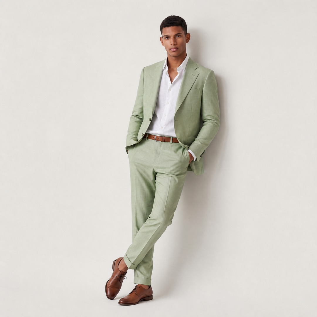 Men's Classic Linen Single-Breasted Two-Piece Suit
