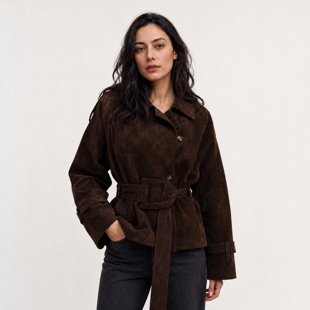Women's Stylish Cropped Suede Trench Jacket
