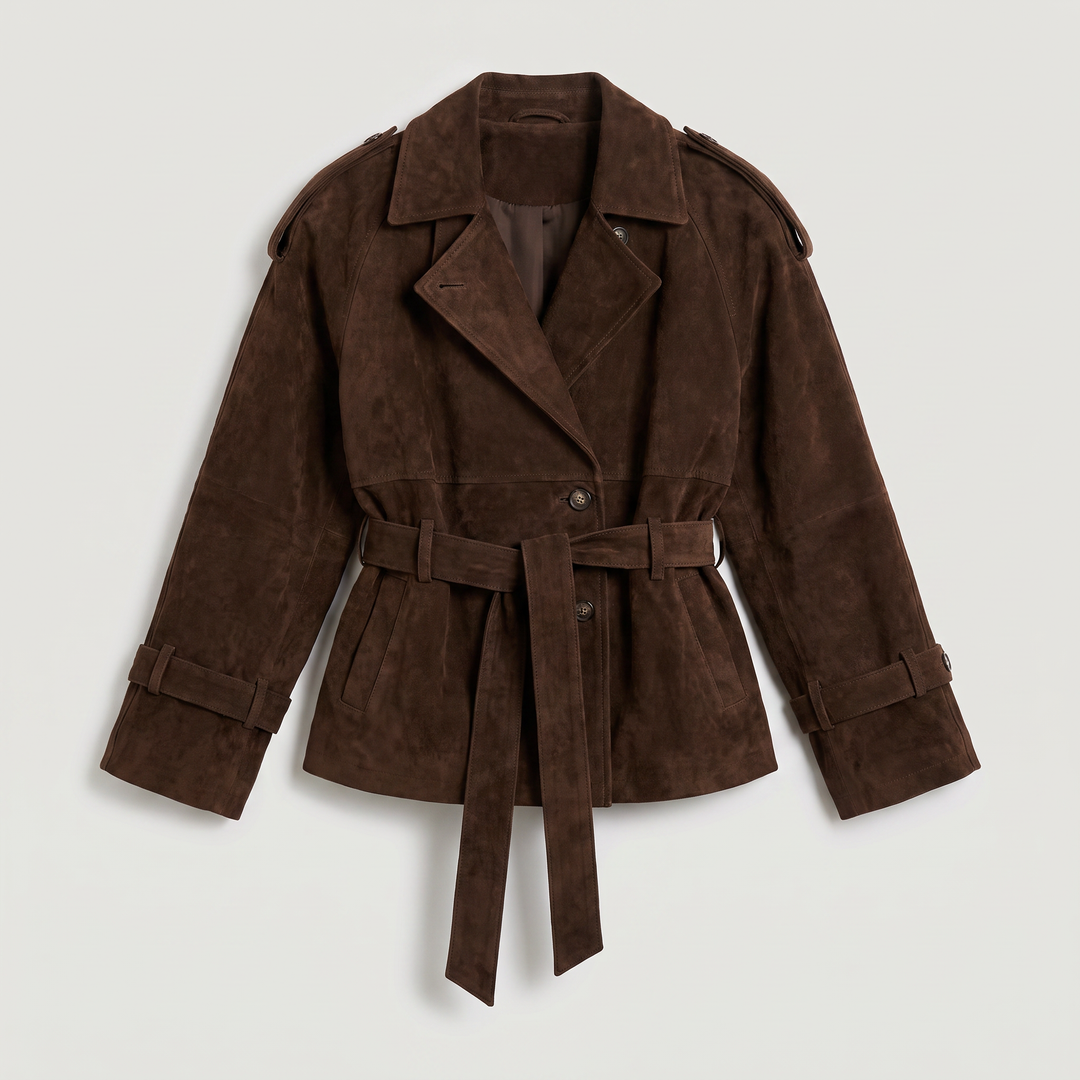 Women's Stylish Cropped Suede Trench Jacket