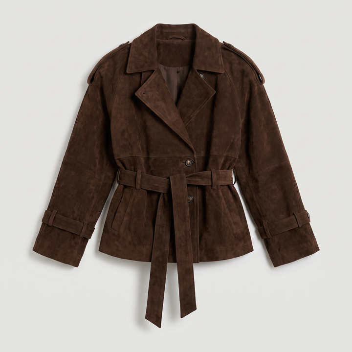 Women's Stylish Cropped Suede Trench Jacket