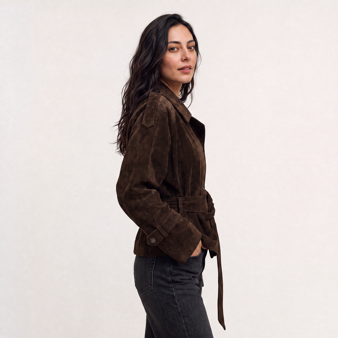 Women's Stylish Cropped Suede Trench Jacket