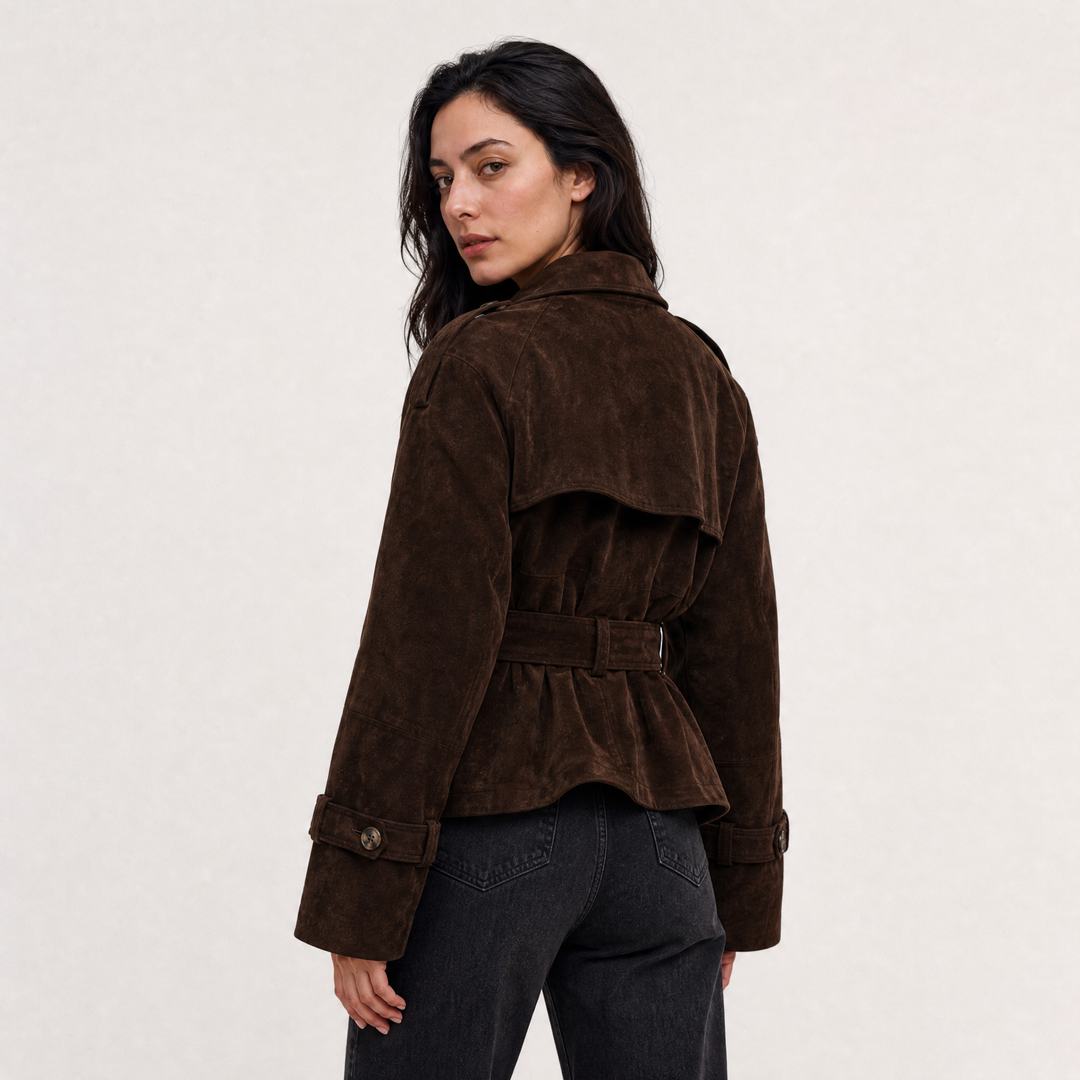 Women's Stylish Cropped Suede Trench Jacket