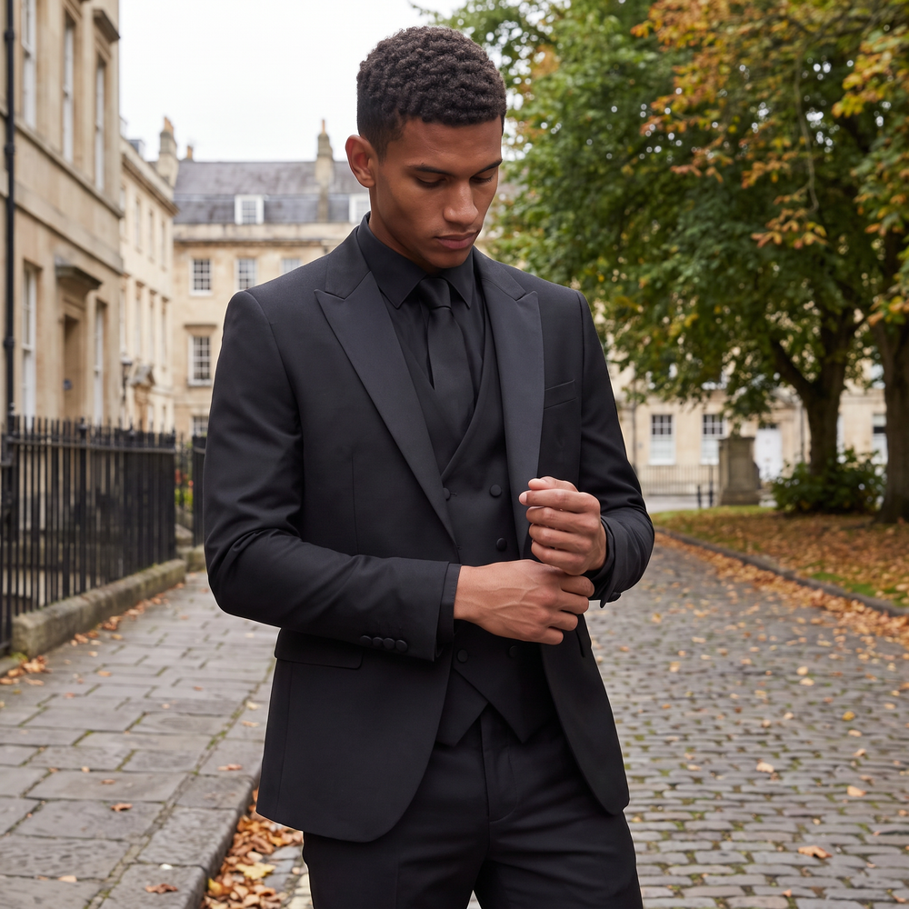Men's Classic Wool Blend Slim Fit Double-Breasted Suit
