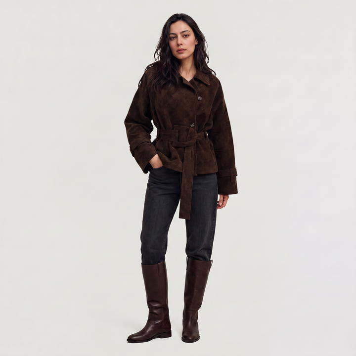 Women's Stylish Cropped Suede Trench Jacket