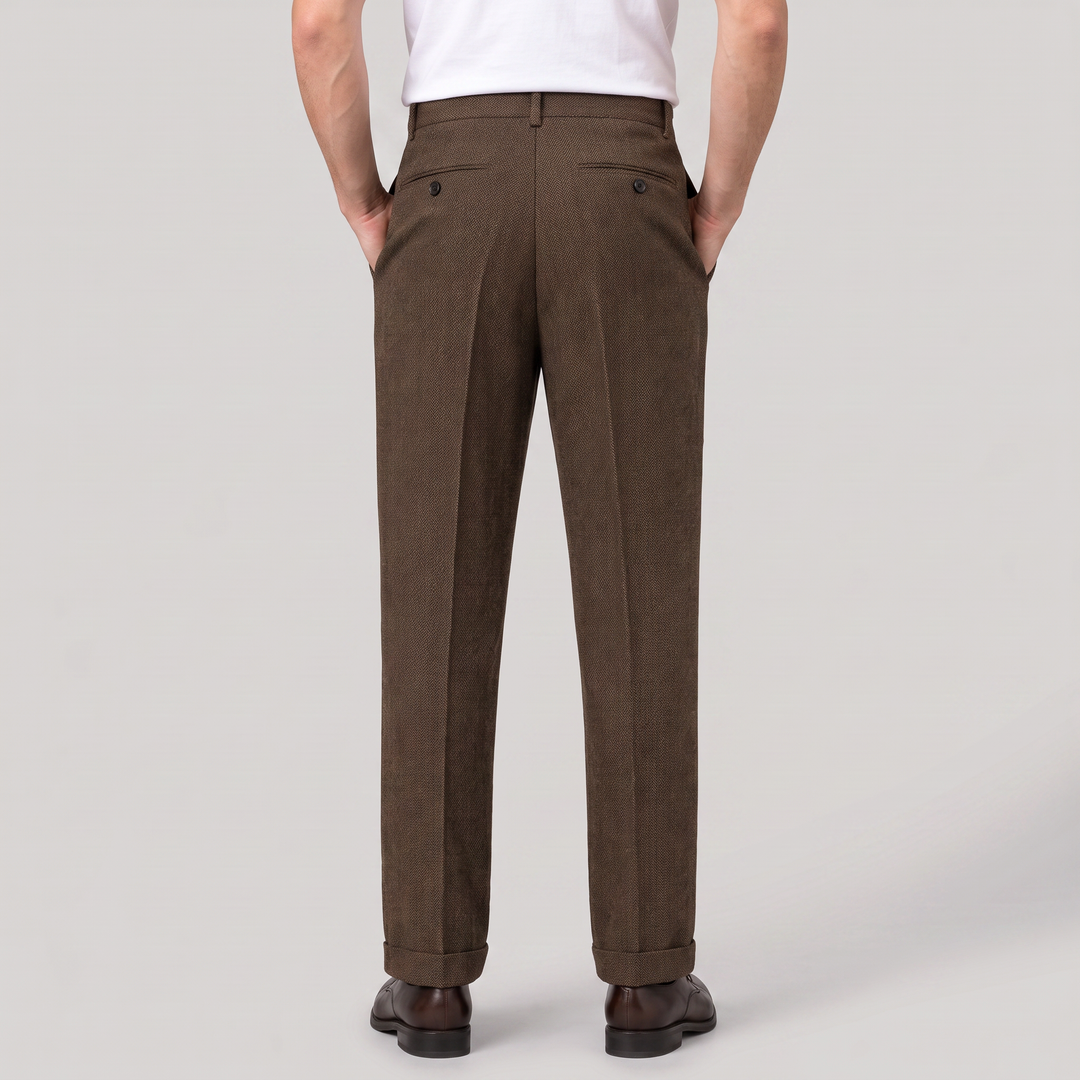 Men's Smart Herringbone Pleated Straight Leg Trousers
