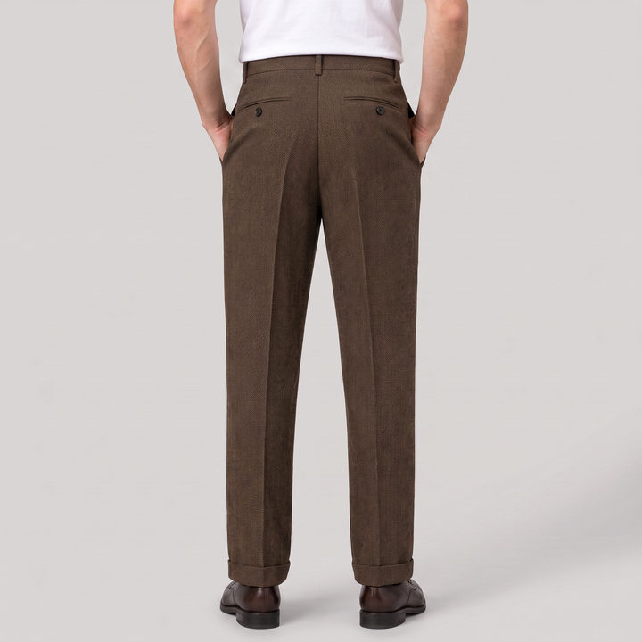 Men's Smart Herringbone Pleated Straight Leg Trousers
