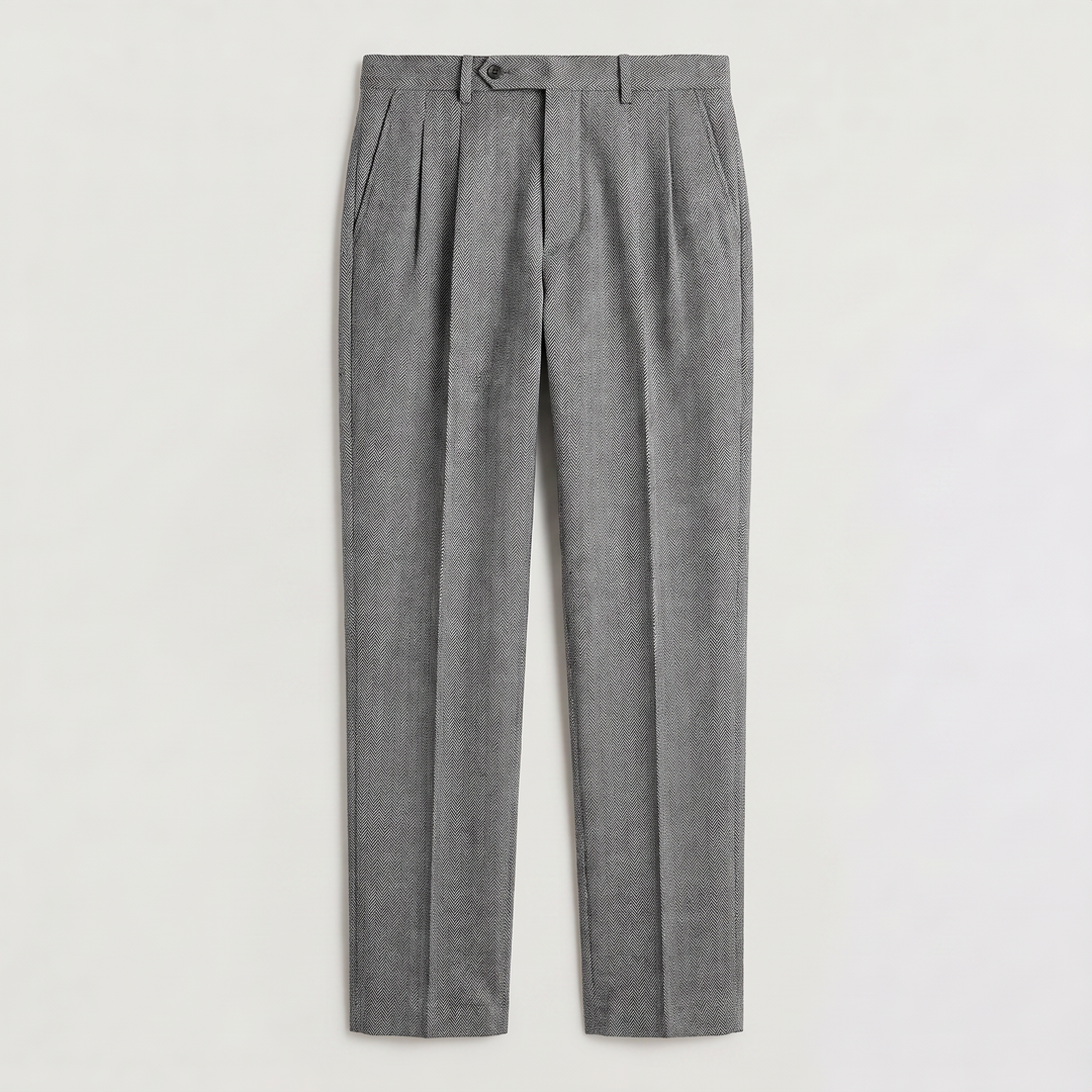 Men's Classic Herringbone High Waist Pleated Trousers