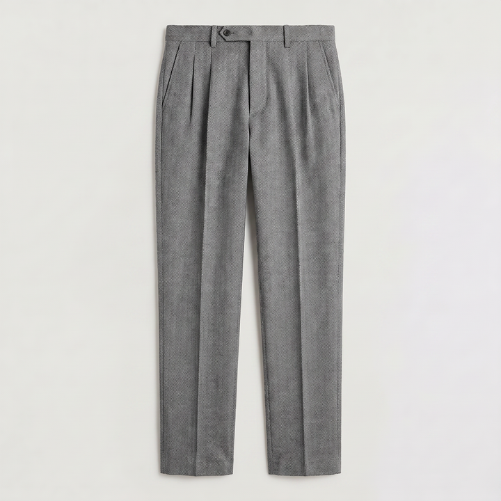 Men's Classic Herringbone High Waist Pleated Trousers