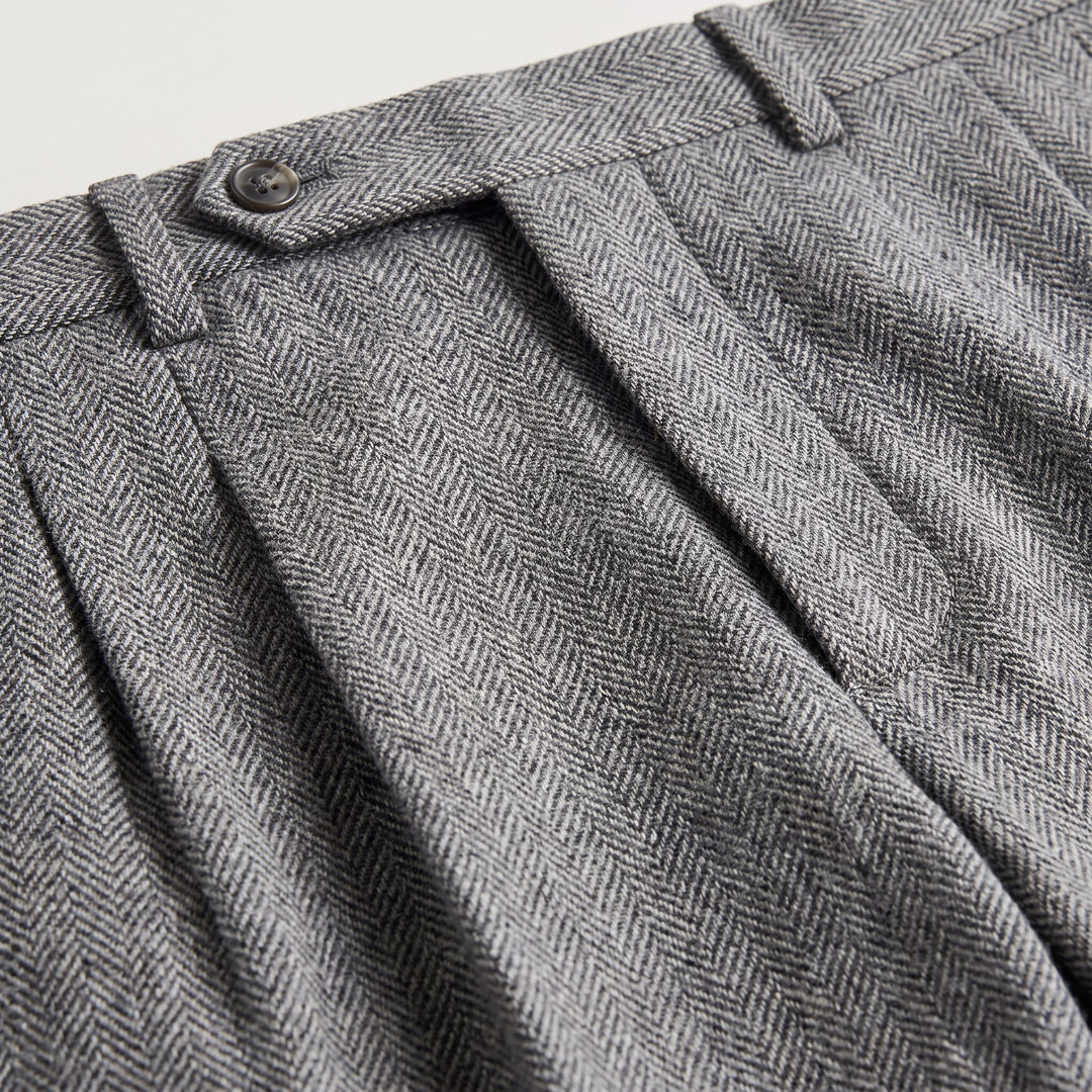Men's Classic Herringbone High Waist Pleated Trousers