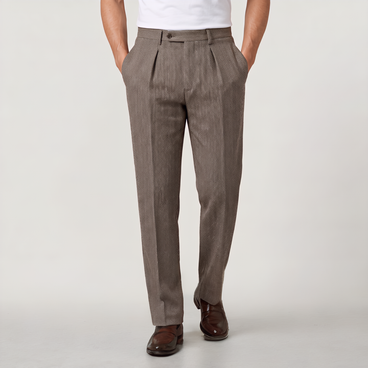 Men's Classic Herringbone High Waist Pleated Trousers
