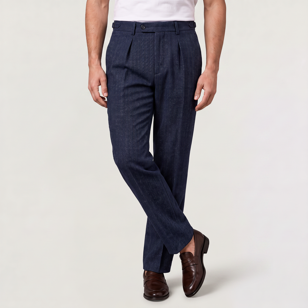 Men's Classic Herringbone High Waist Pleated Trousers