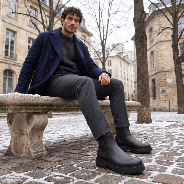 Men's Classic Leather Chunky Sole Chelsea Boots