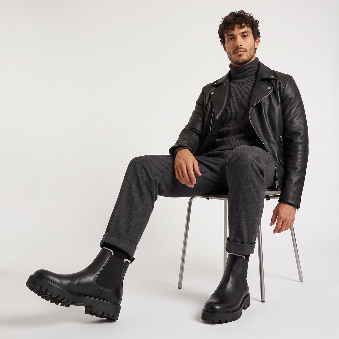 Men's Classic Leather Chunky Sole Chelsea Boots