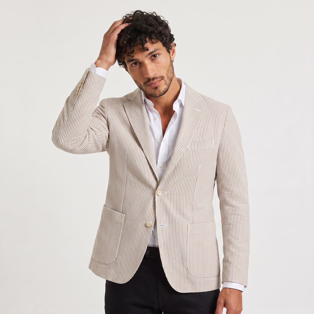 Men's Classic Striped Wool Tailored Blazer