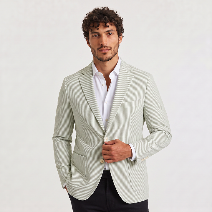 Men's Classic Striped Wool Tailored Blazer