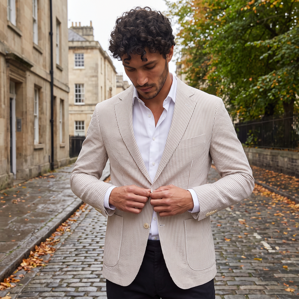 Men's Classic Striped Wool Tailored Blazer