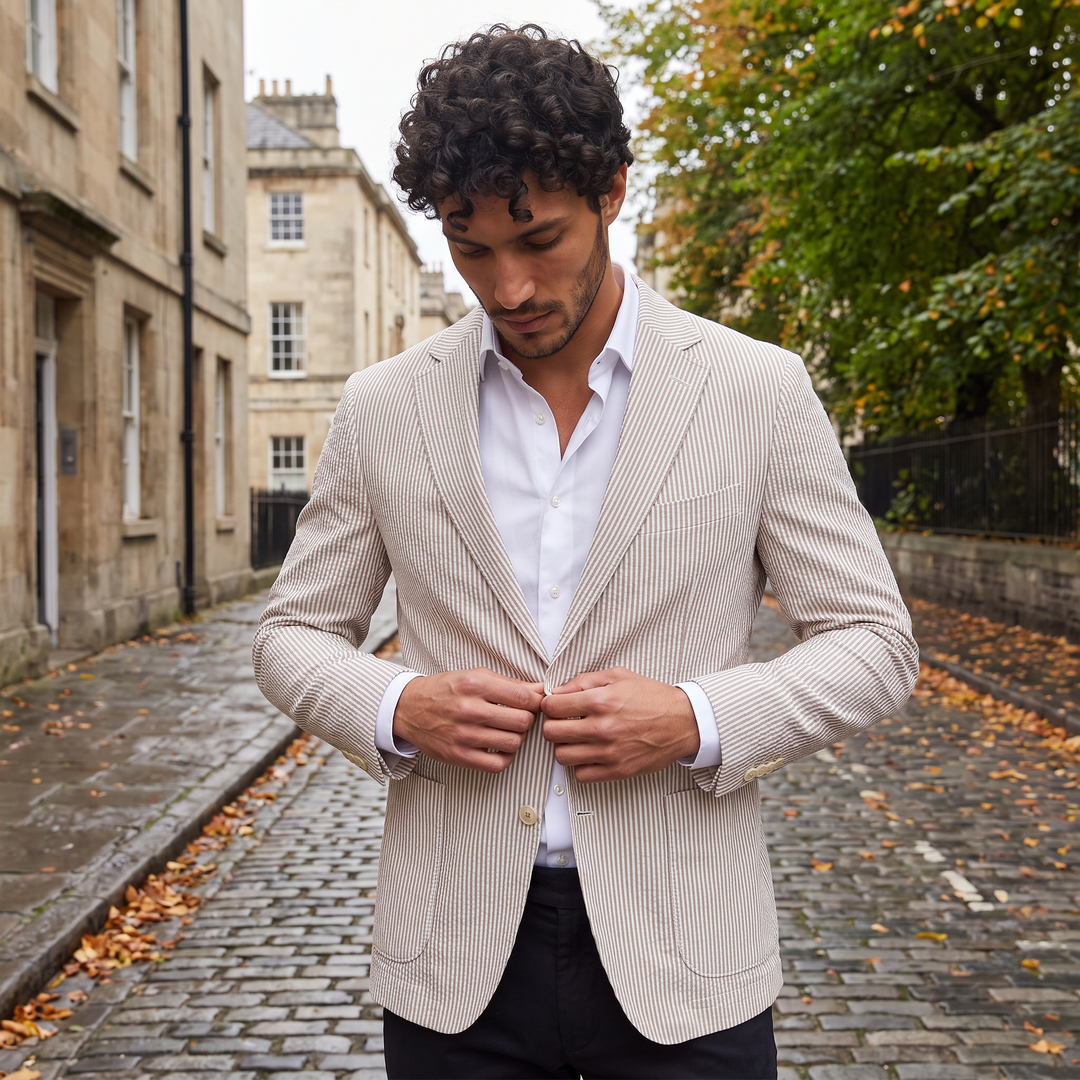 Men's Classic Striped Wool Tailored Blazer