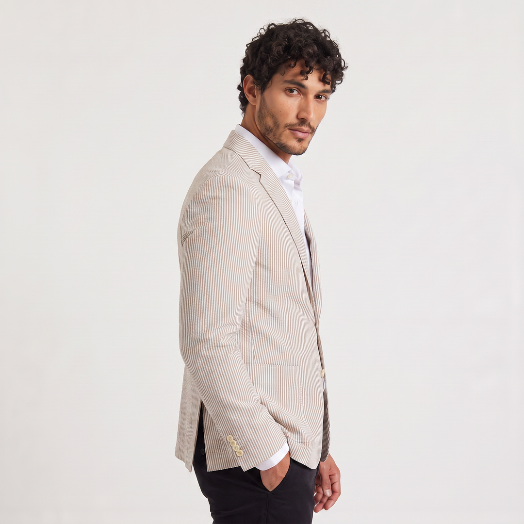 Men's Classic Striped Wool Tailored Blazer