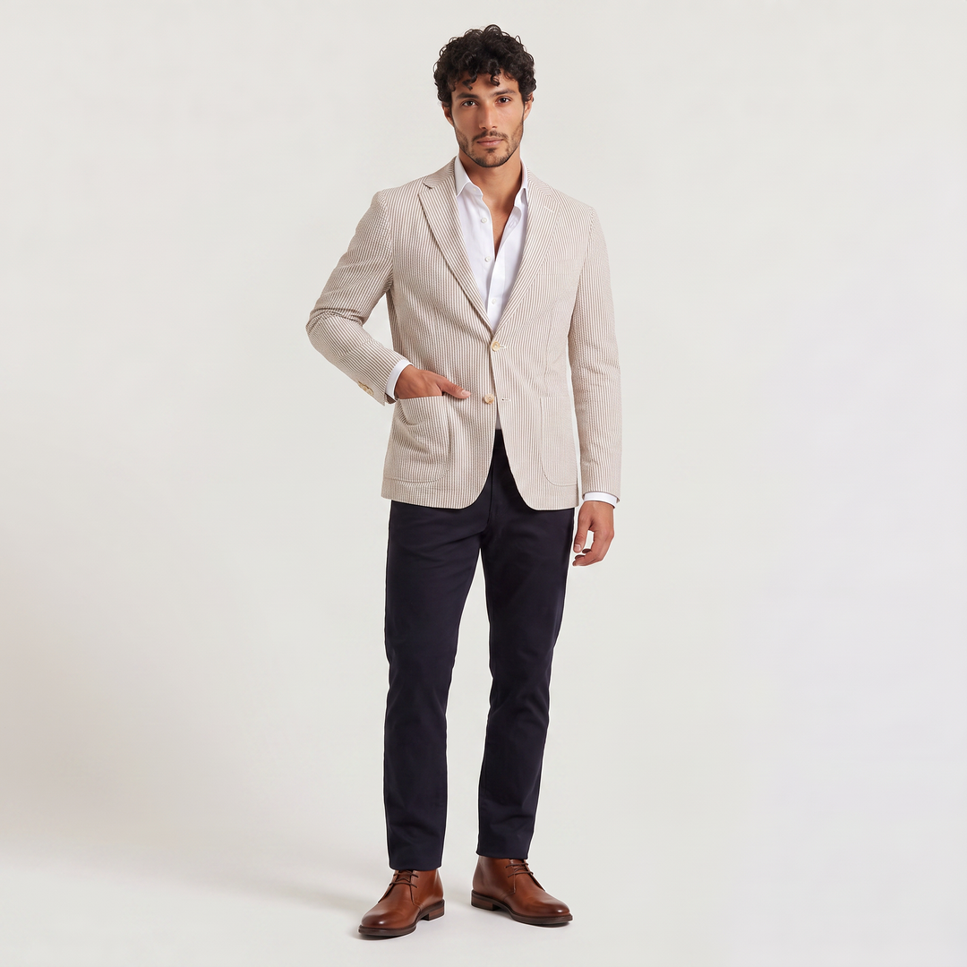 Men's Classic Striped Wool Tailored Blazer