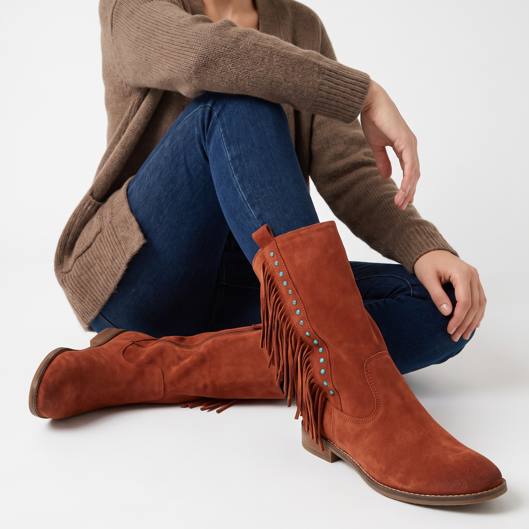 Women's Stylish Suede Fringe Western Boots