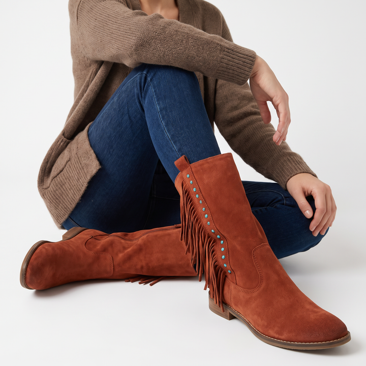 Women's Stylish Suede Fringe Western Boots