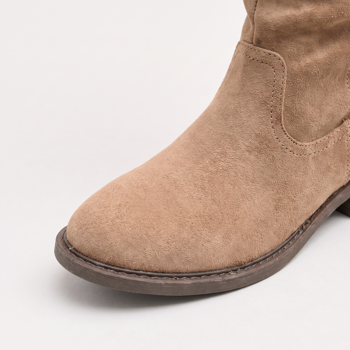 Women's Casual Leather Slouch Knee-High Boots in Khaki