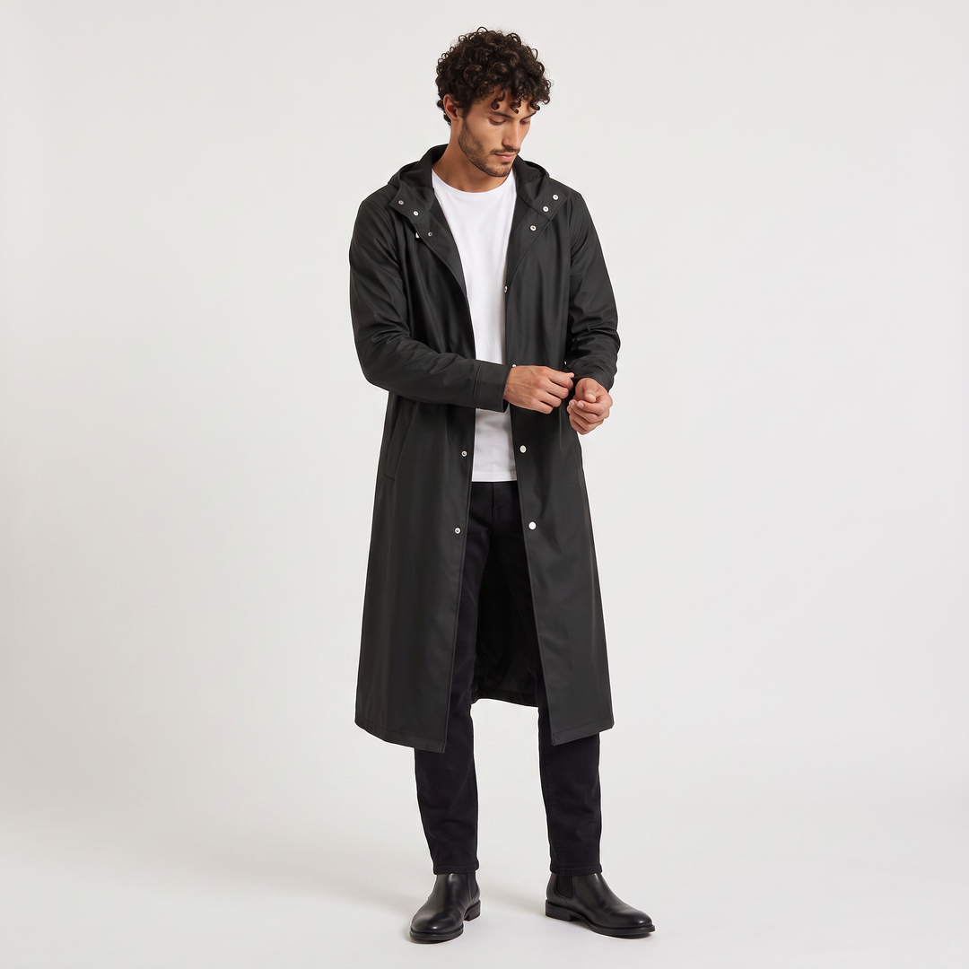 Men's Casual Waterproof Extra Long Hooded Raincoat