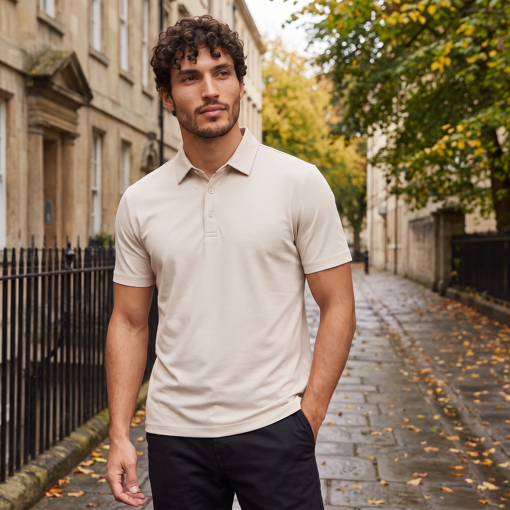 Men's Casual Cotton Short Sleeve Polo Shirt with Chest Pocket
